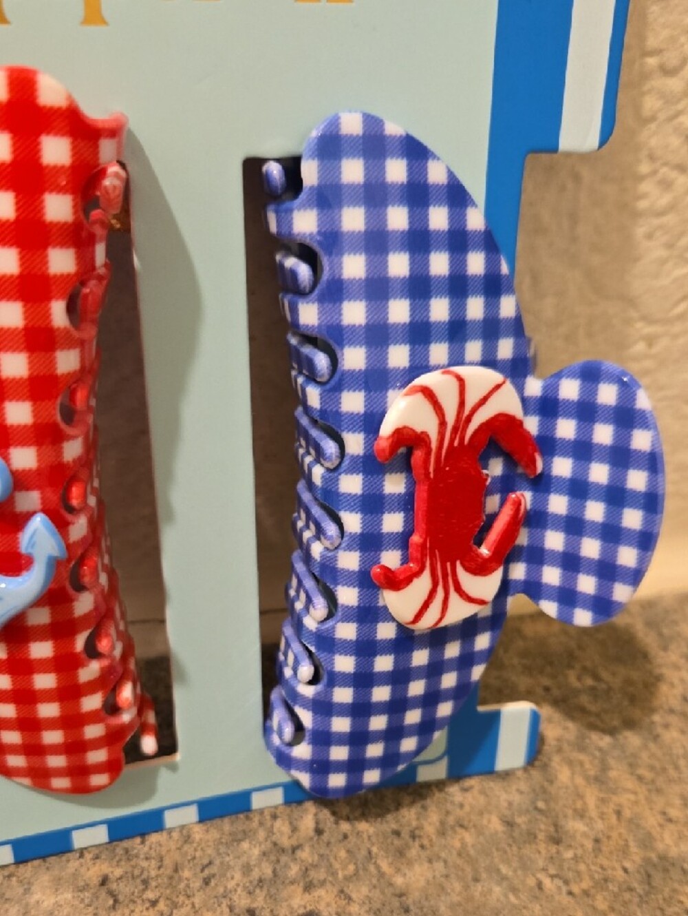 Piper K Gingham Anchor Clips - Red & Blue New - Picture 3 of 4
